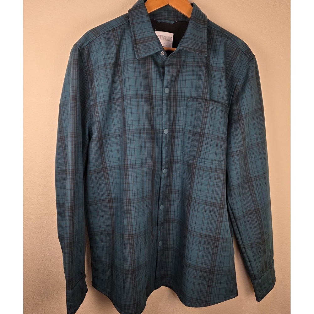 Stylus Men's Dark Green‎ Black Plaid Lined Shirt Jacket Coat Large NWOT